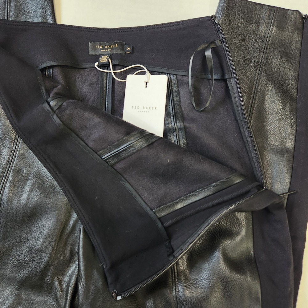 Ted Baker NWT Faux Leather Legging Trousers Black High Rise Size 3 US 8 Side Zip - Picture 4 of 11